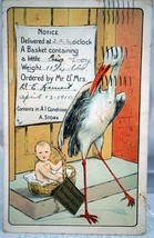 Antique Embossed Postcard Birth Announcement Baby &amp; Stork - 1910 1 Cent Stamp - £3.98 GBP