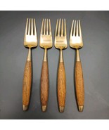 Antique Rosewood Bronze and Wood Set of 4 Salad Fork Thailand Rare - $761.39 MXN