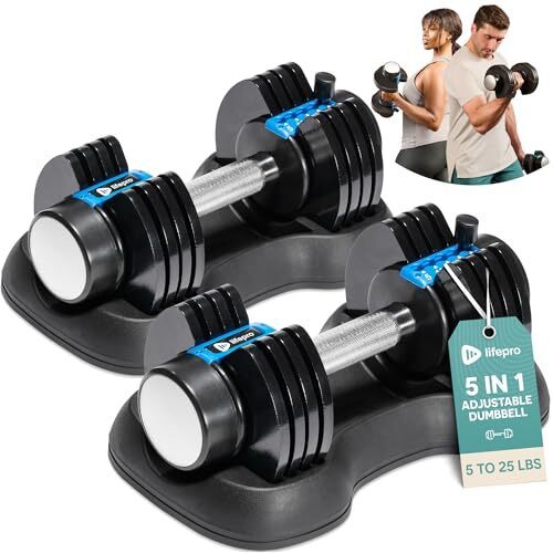 LifePro PowerFlow Plus 5-in-1 Adjustable Dumbbell Set, 25 lb. Each (2 Pc... - $116.96