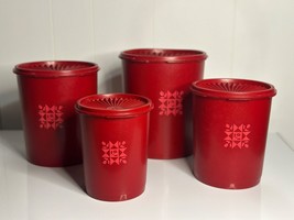 Tupperware Red Canister Set with Tulip Quilt Design, Set of 4 Servalier ... - £49.77 GBP