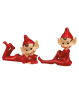 Elf Christmas Figurines Boy and Girl Set of 2 Wood Painted Sitters 5" x 3.50" - $537.71 MXN