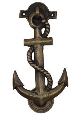 Vintage Anchor Brass Door Knocker 5&quot; Antique Main Entry Way Ring Doorbell - $59.00