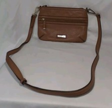 Calvin Klein Chestnut Leather Small Crossbody Bag  with Front Zipper. - £18.99 GBP