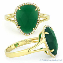 2.74ct Checkerboard Green Agate Round Diamond Halo Cocktail Ring 14k Yellow Gold - £432.76 GBP