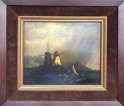 Dutch Antique Oil Painting Windmill Canvas Landscape Original 18 Century - £8,700.48 GBP