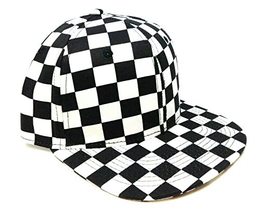 Dweebzilla Black &amp; White Checkered Print Flat Bill Adjustable Snapback Hat (Soli - £10.80 GBP