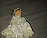 Vintage Christening White Lace Dress Mini Doll Ornament Porcelain Posable - $9.99