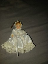 Vintage Christening White Lace Dress Mini Doll Ornament Porcelain Posable - £7.98 GBP