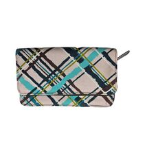 Thirty One Women's Sea Plaid Pattern Zip Around Wallet Blue Green Brown - $10.30