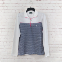 Golfino Polo Shirt Women 10 White Blue Geometric Pullover Causal Golf Ac... - $24.99