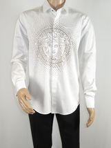 Mens CEREMONIA Shirt 100% Cotton Medusa Medallion Rhine Stones #STN 13 VRS white image 6
