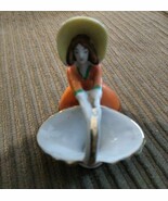 Victorian Lady with Gold Trim Basket Vase Japan Japanese OG orange dress... - $19.79
