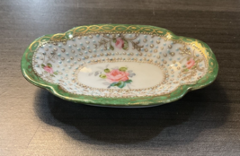 Antique Nippon Morimura Bros. Hand Painted Green Gold Floral 3.5&quot; Vanity Dish - £35.48 GBP