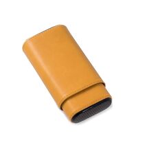 "Carbon Fiber" &amp; Yellow Leather with Cedar Lined Telescoping Three Cigar... - $59.95