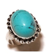 Blue Turquoise Oval Gemstone 925 Silver Overlay Handmade Designer Ring US-8 - $13.66 CAD