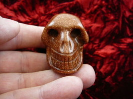 (HH-14-F) Human Skull Orange Goldstone Gem Stone Skulls Gemstone Carved Head - £25.57 GBP