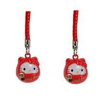 SET OF 2 HELLO KITTY BRASS BELL CHARM Lucky Fortune Daruma Red Cell Phon... - $7.95