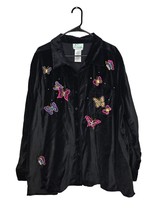 Vintage Quacker Factory Velvet Butterfly Embroidered Button-Up Shirt Jacket 3X - £23.06 GBP