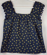 J Crew Shirt Womens 6 Blue Yellow Floral Print Square Neck Sleeveless Top - £14.23 GBP