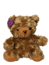 Brown Teddy Bear Purple Flower Plush Stuffed Animal 8&quot; - $15.84