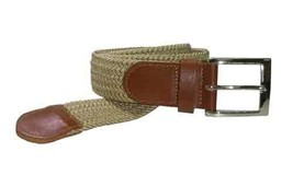 Beige Wide Silver Rectangle Buckle Woven Elastic Stretch Belt, 1.5&quot; Wide Casual  - £12.45 GBP