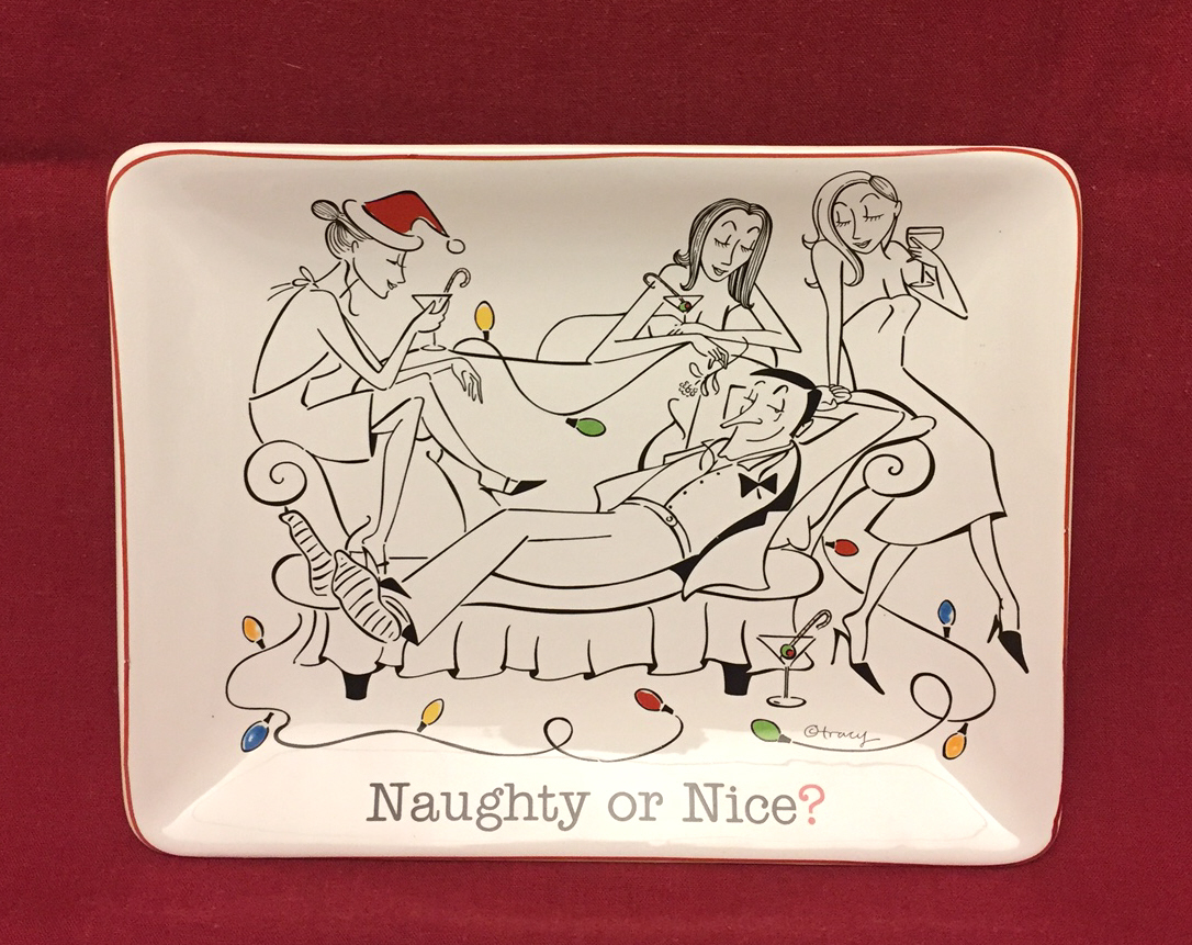 Mud Pie Naughty or Nice ceramic Christmas tray dish cheese board rectang... - $5.00