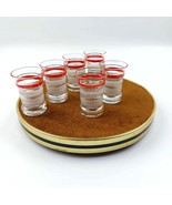Etched red rimmed shot glasses vtg 1970s set of vodka tequila liqueur gl... - €33,03 EUR