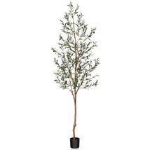 Artificial Olive Tree, 7Ft Tall Fake Silk Plants With Natural Wood Trunk Faux Po - £87.92 GBP