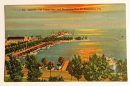 Tampa Bay Sunrise Recreation Pier St Pete FL Linen Curt Teich UNP Postcard 1937 - $4.99