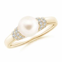 ANGARA Freshwater Pearl &amp; Pave-Set Diamond Ring for Women in 14K Solid Gold - £560.42 GBP