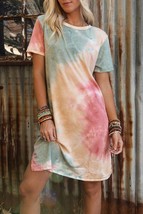 Multicolor Tie Dye Oversized Slit Tee Dress - $22.45