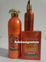 abebi white glutathione extreme whitening body milk, serum & soap - $140.00