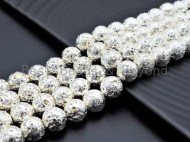 NEW!!! Silver Plated Lava Round Beads, 4mm/6mm/8mm/10mm/12mm silver Gemstone - $5.00+