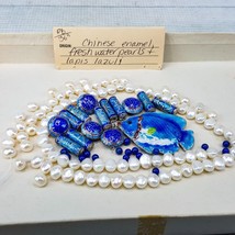 Cocopah Kit 36&quot; Fish Bead Necklace Freshwater Pearls Lapis Lazuli Chinese Enamel - $29.09