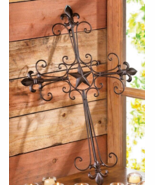 Fleur-De-Lis Lone Star Scrollwork Wrought Iron Wall Cross - $23.76