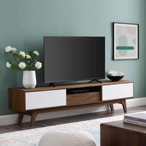 Walnut White Modway Envision 70&quot; Mid-Century Low Profile Entertainment Tv Stand. - £226.93 GBP