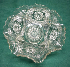 Vintage Pressed Glass Bowl Ruffled Sawtooth Edge Flowers 7&quot; x 2 1/2&quot; - £13.51 GBP