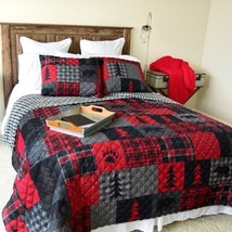 NEW Bear Country Lodge KING Printed Reversible Quilt Set W/Bonus Tote Bag Cabin - £77.74 GBP