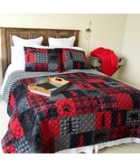 NEW Bear Country Lodge KING Printed Reversible Quilt Set W/Bonus Tote Ba... - £75.79 GBP