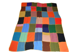 Vintage Crochet Knit Handmade Afghan Throw Blanket Boho Multi-Color Square 64x48 - £33.14 GBP