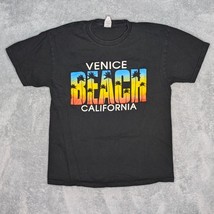 Venice Beach California Black Graphic T-Shirt With Palm Trees Sunset Des... - $11.60