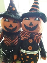 Set 2 Mr &amp; Mrs Pumpkin Dolls Couple Delton Halloween Sitting Doll Halloween - $39.00