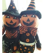 Set 2 Mr &amp; Mrs Pumpkin Dolls Couple Delton Halloween Sitting Doll Halloween - £30.60 GBP