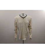 Ikeda Men&#39;s Vintage V Neck Long Sleeve Shirt Size XL Beige Blue Cotton - $148.98 MXN