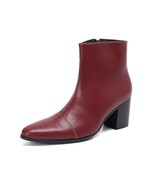 High Heels Men Boots Pointed Toe Red Leather Boots Luxury Fashion Ankle ... - $129.95