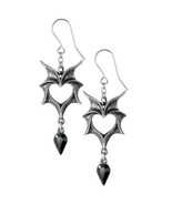 Love Bat Earrings Wing Heart Black Crystal Dropper Hooks Alchemy Gothic ... - £28.40 GBP