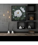 Original Floral Painting on Canvas, White Cosmic Flower Artwork, Wall De... - £110.94 GBP