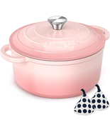 5QT Enameled Cast Iron Dutch Oven Pot w/ Lid Heavy Duty Pink Cookware Ba... - $67.69