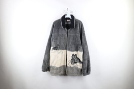 Vtg 90s Streetwear Mens XL Distressed All Over Print Nature Wolf  Fleece Jacket - £93.29 GBP