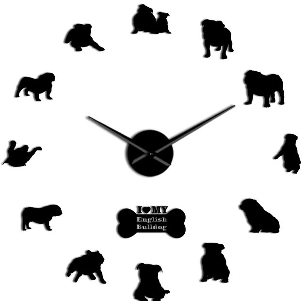 English Bulldog Pets Giant Frameless DIY Wall Clock Home Room Decor - $22.99+